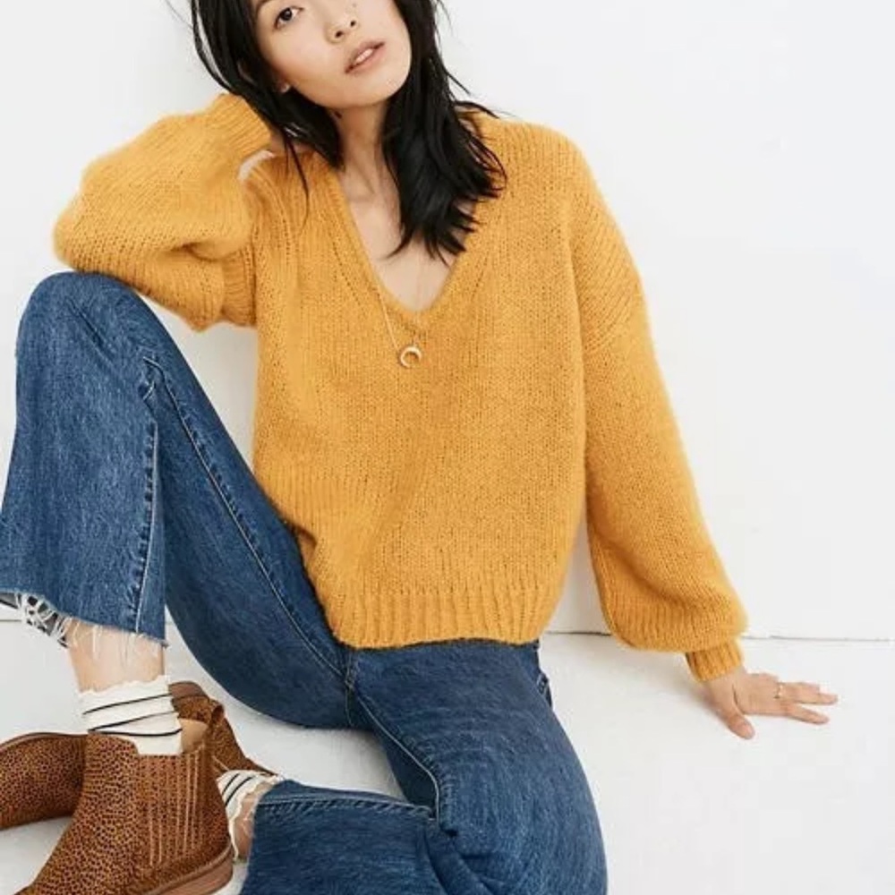 Madewell alpaca/wool blend cropped mustard sweater